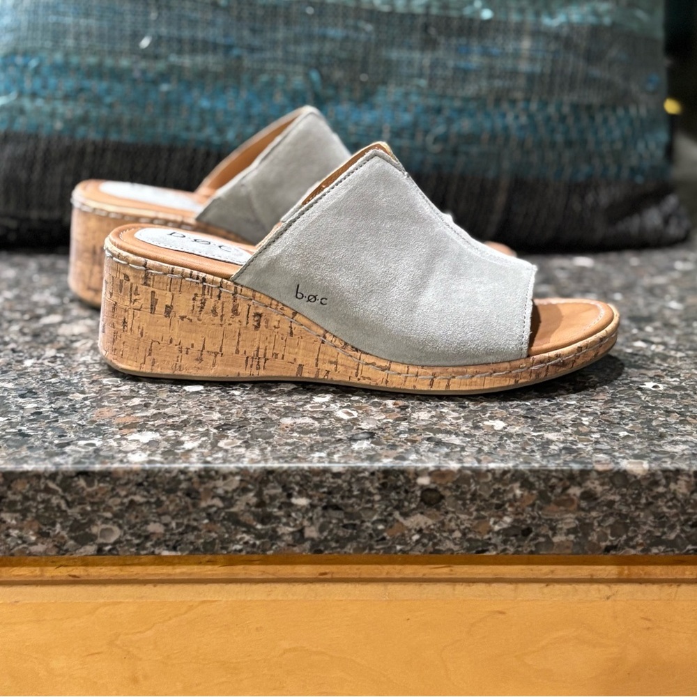 b.o.c. Women's Light Gray Mule cork wedge open-toe sandals - Picture 14 of 15